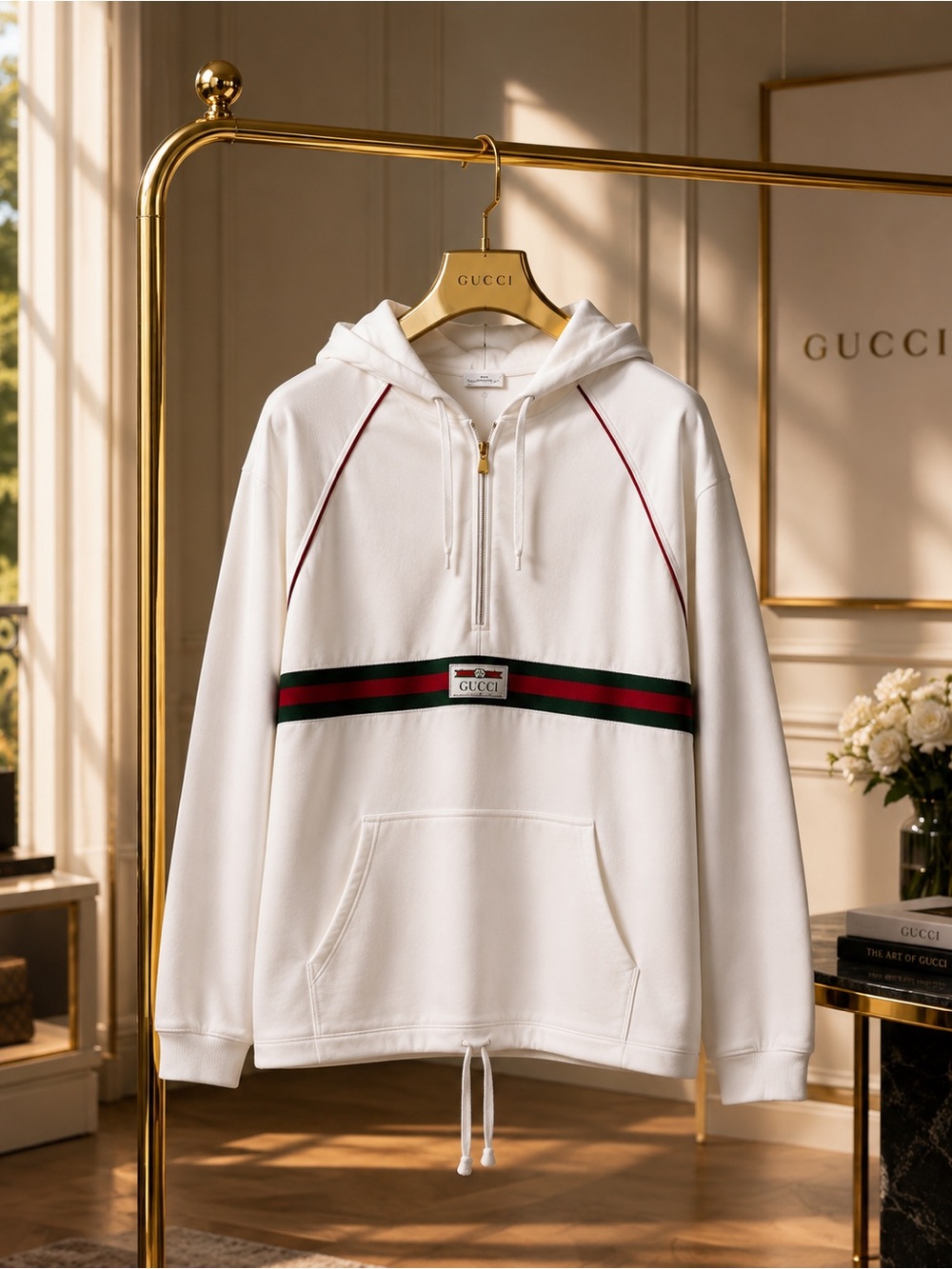 Gucci Men’s Web Stripe Hooded Pullover White XXXL, US 50 Sold Out Edition